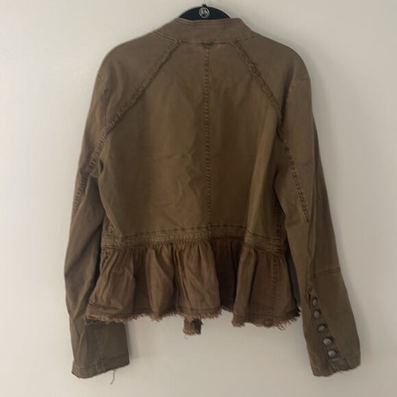 Free People Military Jacket Size Medium Ruffle Hem Olive Green - Picture 9 of 9